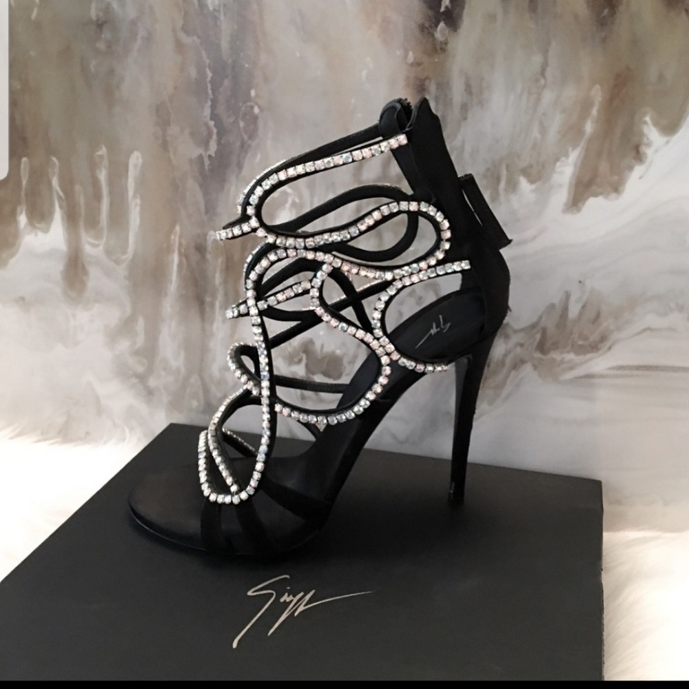 Giuseppe Zanotti Black Crystal Vage Satin Heels